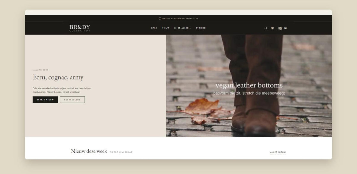 Homepage van de webshop van BR&DY Collection, gebouwd door Studio Margie
