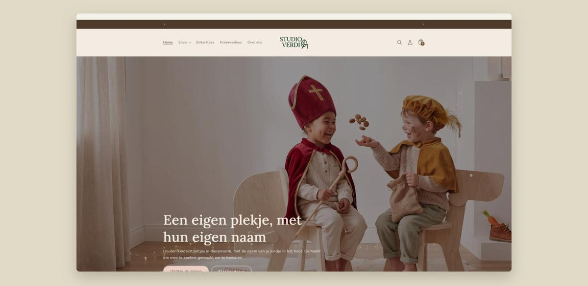 Homepage van de webshop van Studio Verdi, gebouwd door Studio Margie